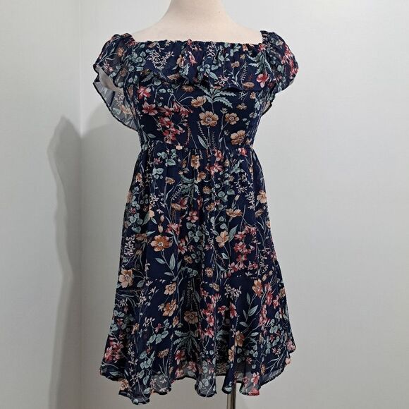 Lulu's Floral Print My Favorite Off The Shoulder Dress Navy Blue Small NWT - Picture 12 of 14